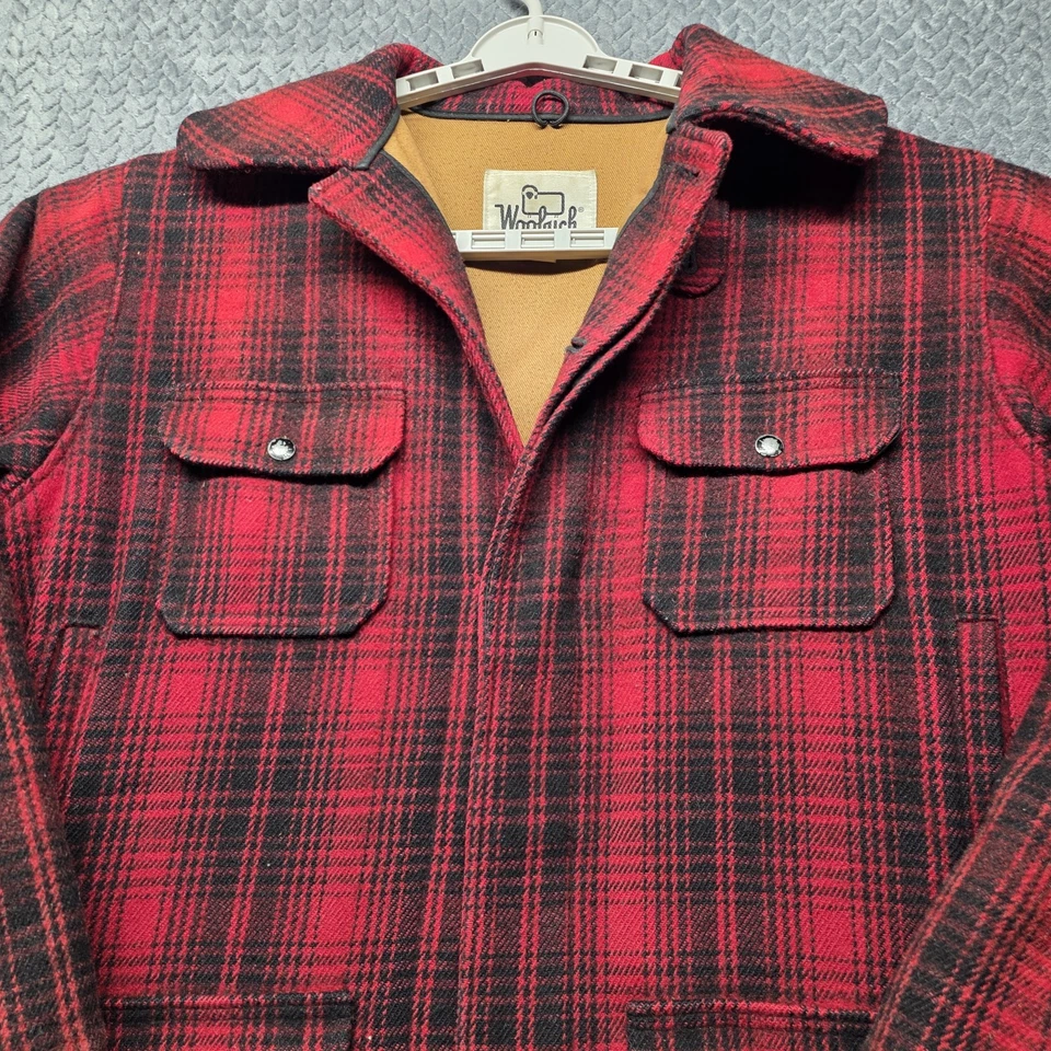 VTG Woolrich Men’s 44L Red Black Plaid Wool Hunting Jacket USA Made Model 503 - Image 2 of 4