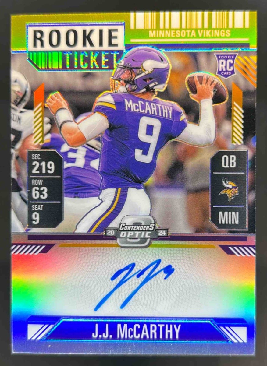 2024 Contenders Optic J.J. McCarthy Rookie Ticket RPS Auto RC Gold Prizm #5/10