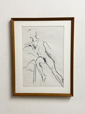 1970er Vintage Modernist Abstrakt Akt Frau Figur Studie Skizze Schwarz Zeichnung