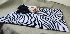 White  Black Tiger Print Fleece Cat Mat, Kitty Blanket, Catnip Toy, Washable