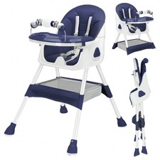 3-in-1 Baby High Chair Convertible Toddler Feeding Seat Foldable w/ Wheels Tra