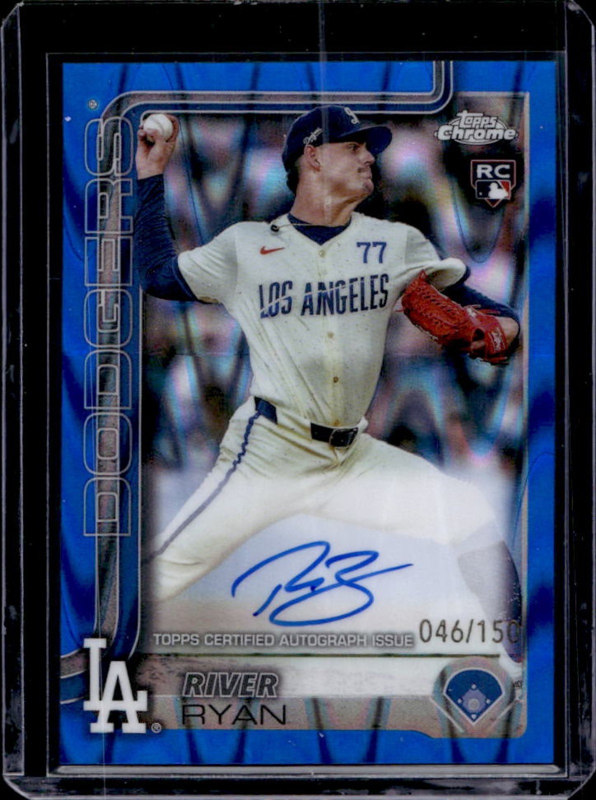 2025 Topps Chrome River Ryan Rookie Auto RC Blue RayWave Refractor #/150 Dodgers