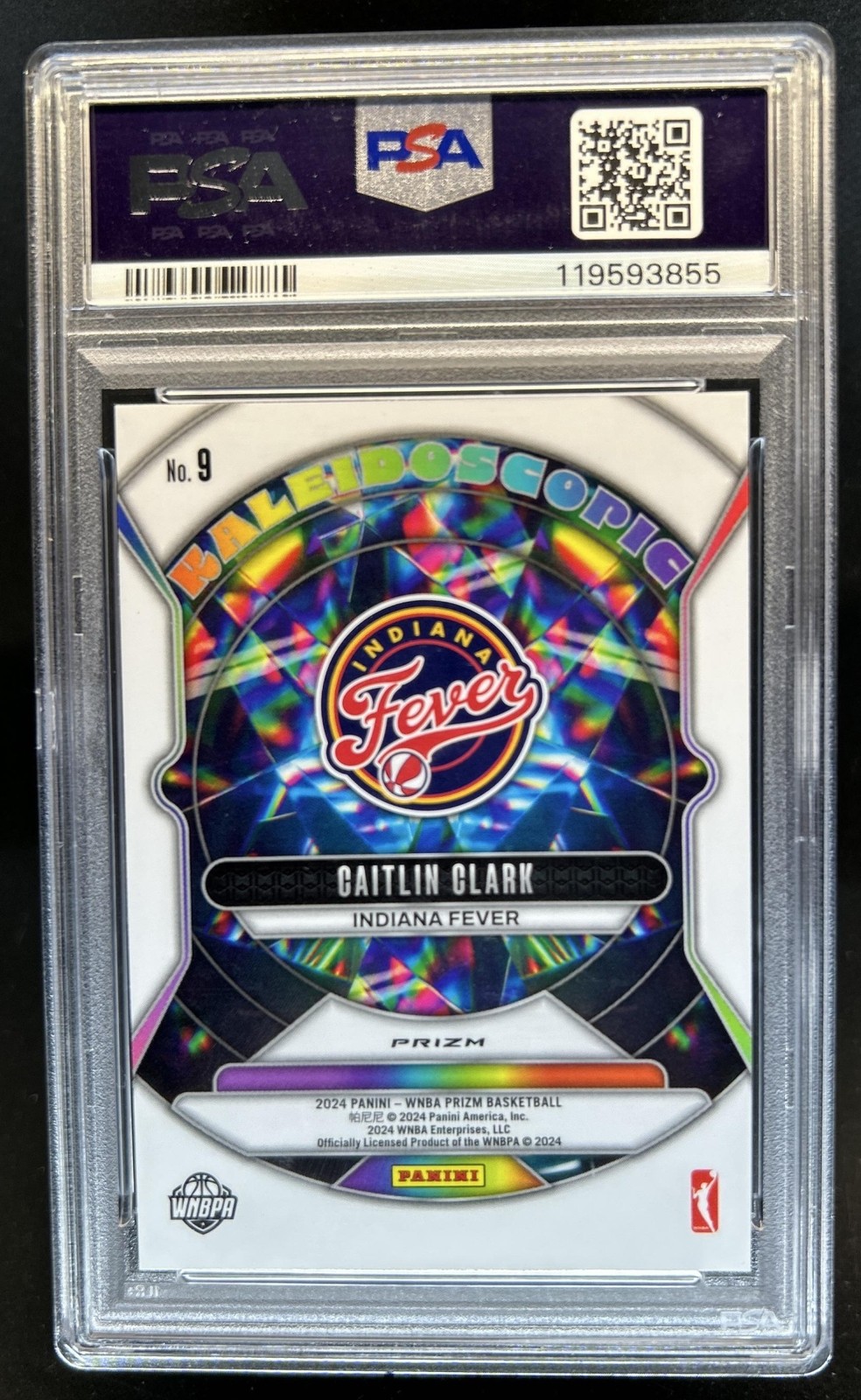 2024 Panini WNBA Prizm Caitlin Clark Kaleidoscopic RC Green #9 Fever PSA 10 view 2