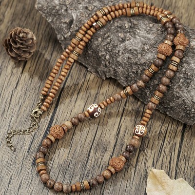 Tiger Eye Stone Hematite Necklace Long Natural Beaded Surfer Necklace for Men