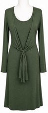 Patra Green Wrap Dress Size M Long Sleeve Tie Waist Midi Stretch Casual Boho