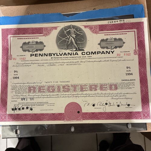 PENNSYLVANIA COMPANY 9% SINKING FUND DEBENTURE DUE 1994 See Photos Posted 