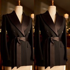 Black Men's Suit Belted Formal Business Wedding Groom Tuxedos Coat Pant Tailored