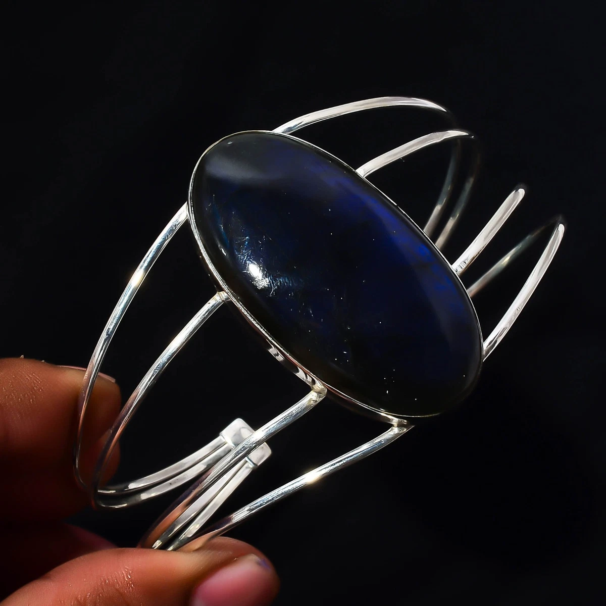 Labradorite Gemstone 925 Sterling Silver Handmade Bangle Jewelry Gift For Love