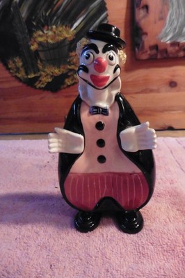 Vintage 8'' Glazed Pottery Clown Decanter Bottle Container