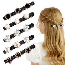 5Pcs Braided Hair Clips for Women, Pearl Hair Clip, Sparkling Crystal Stone
