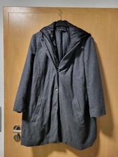 Damen Wollmantel Grau Gr. 54 mit Kapuze