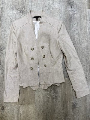 White House Black Market Cream Color Double Breasted Linen Blend Blaser