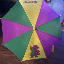 Barney Kids Umbrella 1992 Vintage Collectible Dinosaur Purple Green Lyons Works
