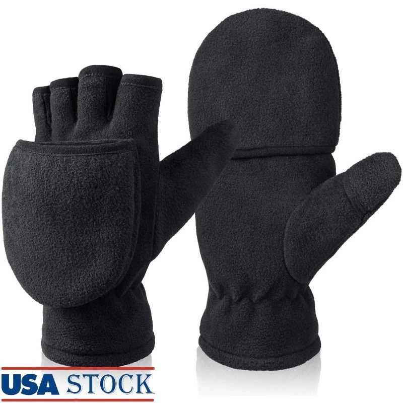 Warm Polar Fleece Convertible Gloves Fingerless Mittens Outdoor Activities Large