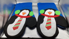 2 CHRISTMAS PENGUIN Holiday Pot Holder Oven Hot Pad Mitts