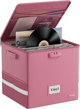Vinyl Record Storage Box with Lock Fireproof Water Resistant Record Organizer