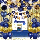 Geburtstagsdeko Blau Gold, Marine Blau und Gold Party Deko Set mit Happy Birt...