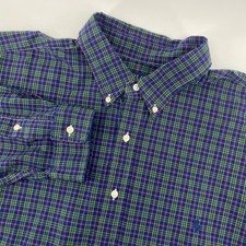 Polo Ralph Lauren Button Down Shirt Mens 2XB Blue Plaid Stretch Big