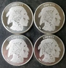 Lot of Four MM 1oz Silver Buffalo Rounds