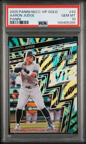 AARON JUDGE PSA 10 2025 PANINI NSCC VIP GOLD #43 TIGER STRIPES PRIZM SP