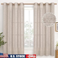 Natural Linen Curtains Set of 2 Light Filtering Grommet Top Thick Drapes Privacy