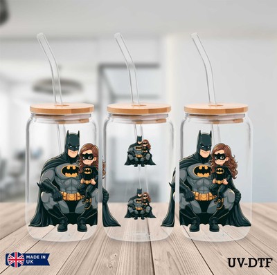 Batman und Tochter UV DTF Aufkleber - 16oz Libbey Dose Glasfolie zp922
