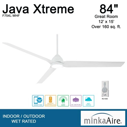 Minka Aire Java Xtreme 84" Ceiling Fan - Flat White 3-Blade Remote Control - Picture 4 of 5