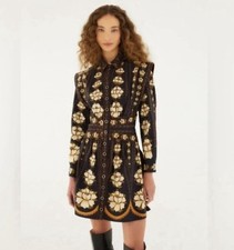 New, Farm Rio Black Bold Flowers Long Sleeve Mini Dress Sz XS #MD1008