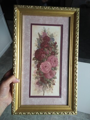 Glynda Turley Rose Rhapsody Print Framed 1993 15 1/2x9 1/2'' Hand Vertical hrzt