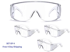 4PK Safety Goggles Clear Protective over EYE Glasses Lab Work Outdoor Anti Fog