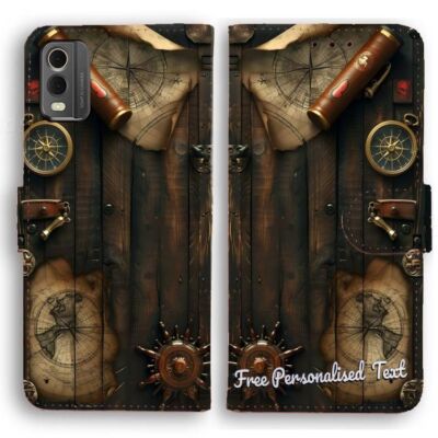 Personalised Text Wallet Phone Cover For Nokia Series - Compass Treasure Chest