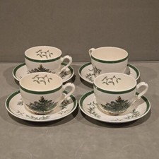 Vintage SPODE Christmas Tree Coffee Cup and Saucer S3324 - Set Of 4
