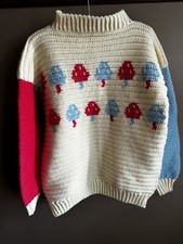 Amazing Vintage Unworn Hand Knit Mushroom Sweater Size XL Free Shipping 