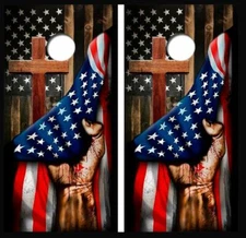 American Flag Cross Cornhole Board Wrap LAMINATED Decal Vinyl Sticker #4055