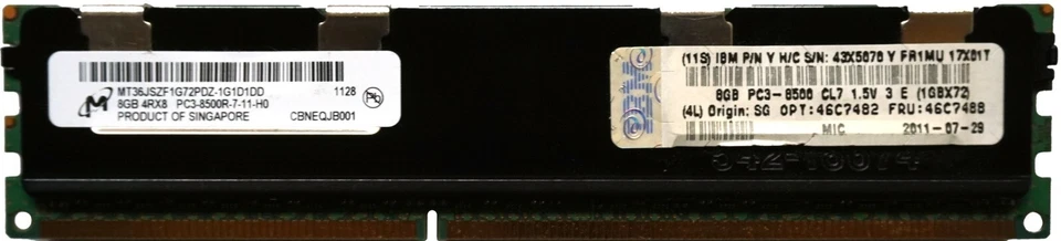 IBM Genuine 8GB 4Rx8 PC3-8500R DDR3 1066 MHz 1.5V ECC REG RDIMM Memory RAM 1x8GB - Image 2 of 2