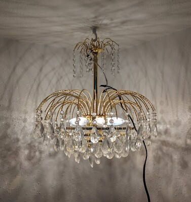 Luminaire Gold Metal Crystal Waterfall Chandelier Vintage Luminaire Gold Metal Crystal Waterfall Chandelier Vintage