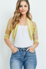 Mustard Yellow Crocheted Lace Bolero Shrug Cardigan Small Medium Boho