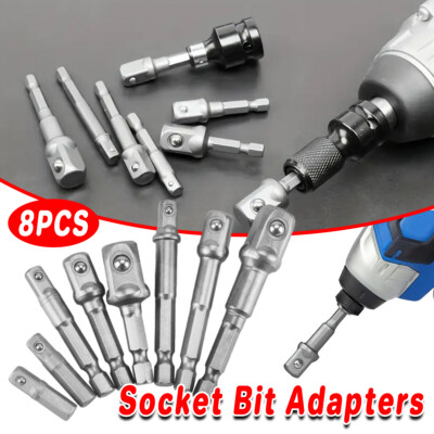 8PCS Drill Socket Adapter Set Impact Nut Driver Hex Extension Bit 1/4 ...