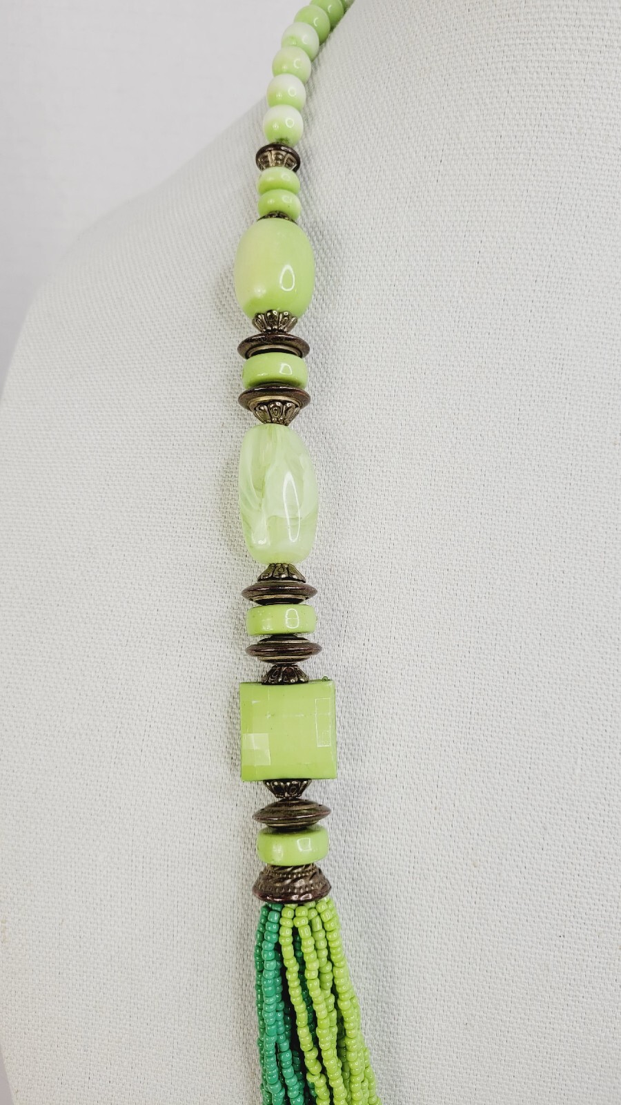 Continuous Statement Multi Strand Beaded Green Ne… - image 3