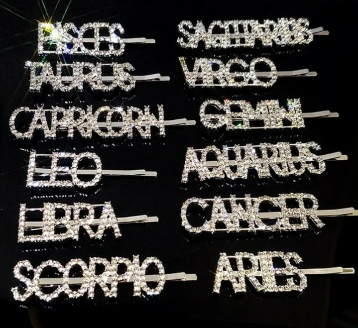 NEW BLING Rhinestone Silver Hair Pin Clip ZODIAC Signs eBay