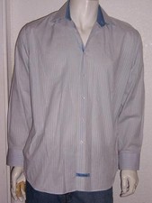 MENS ENGLISH LAUNDRY BLUE YELLOW STRIPE DRESS SHIRT LONG SLEEVE SIZE 17 34-35