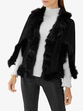 Coast Amber Ultra Soft Suedette Faux Fur Trim Cape Jacket Black Rrp £99