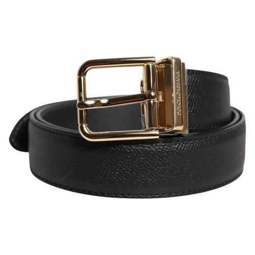 Dolce & Gabbana Black Calf Leather Silver Metal Buckle Belt