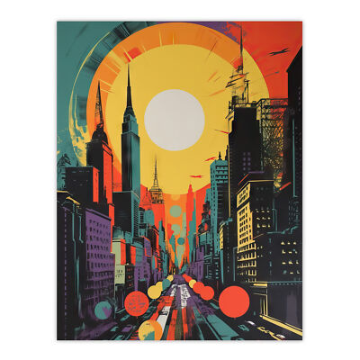 Wall Street New York City Retro Sonnenaufgang Stadtbild 60er Stil Kunst Poster Druck