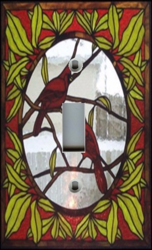 Light Switch Plate & Outlet Covers STAINED GLASS LOOK ~ RED CARDINALS BIRDS - Picture 2 of 26