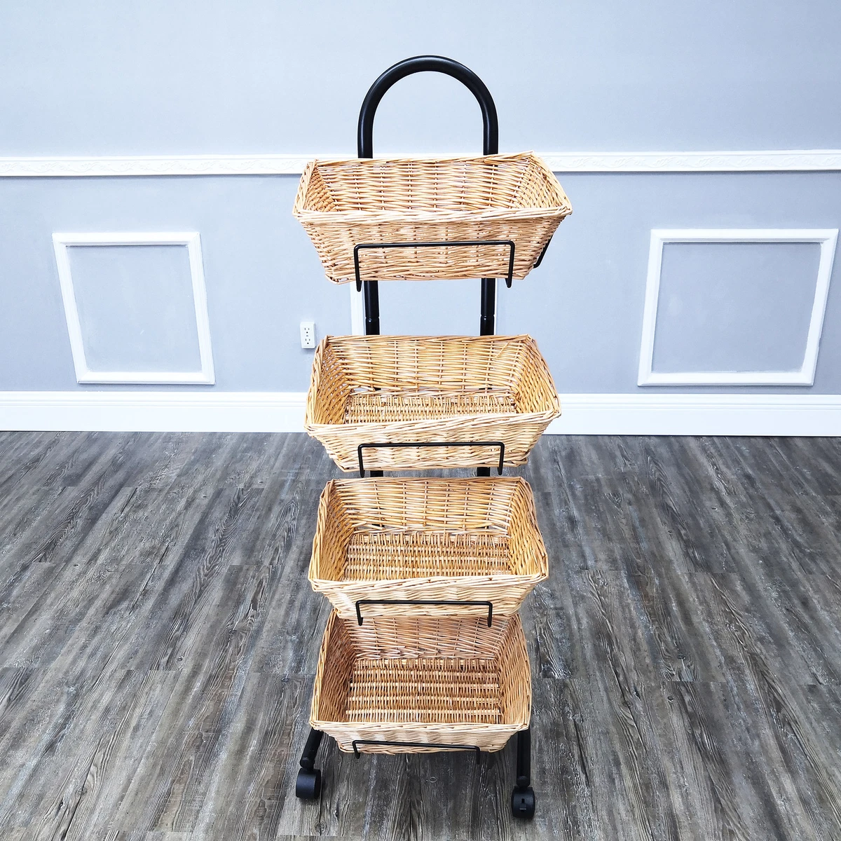 Returned Item 4 Tier Basket Stand Wicker Basket Bakery Rack