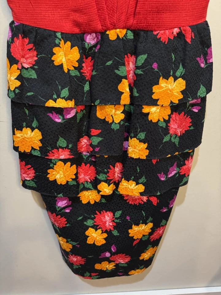 Vestido Vintage Años 80 Diane Dickinson para Gentillesse Seda Algodón Peplum 6 Floral Foto 4 de 4