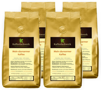 Mein säurearmer Kaffee 4x500g   Frisch gerösteter Kaffee 2kg Bohnen o. gemahlen