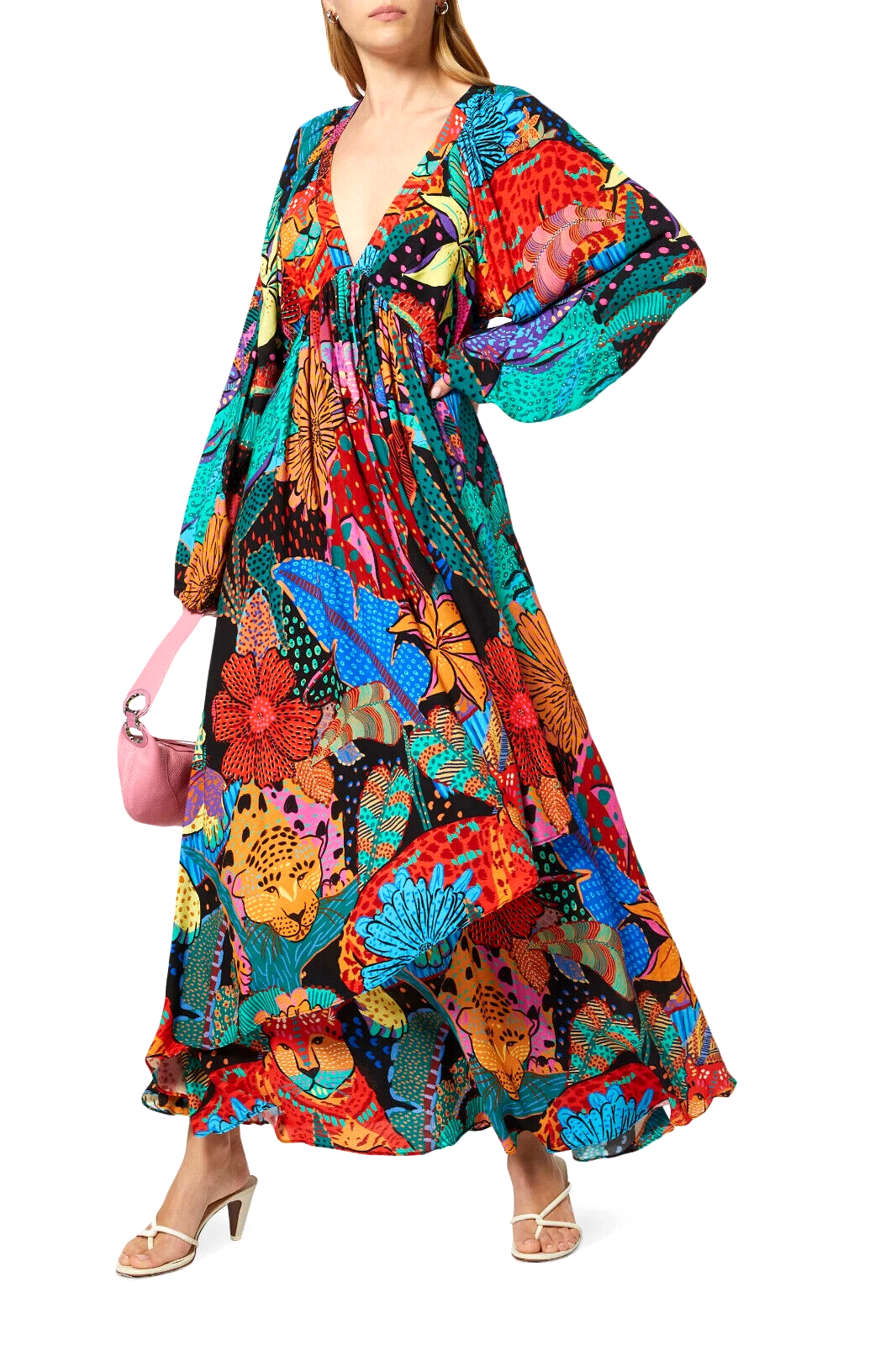 ⭐Farm Rio Black Cool Leopard Maxi Back Cutout V Neck L/S Dress Blogger Fav  Sz M 196198002831 | eBay