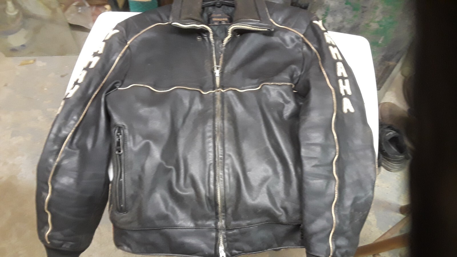 vintage leather yamaha snowmobile raceing suite Gem